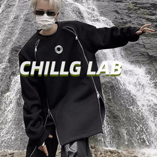 CHILLG LAB เสื้อยืดแขนยาว มีซิป สไตล์ยุโรป และอเมริกา สําหรับผู้ชาย