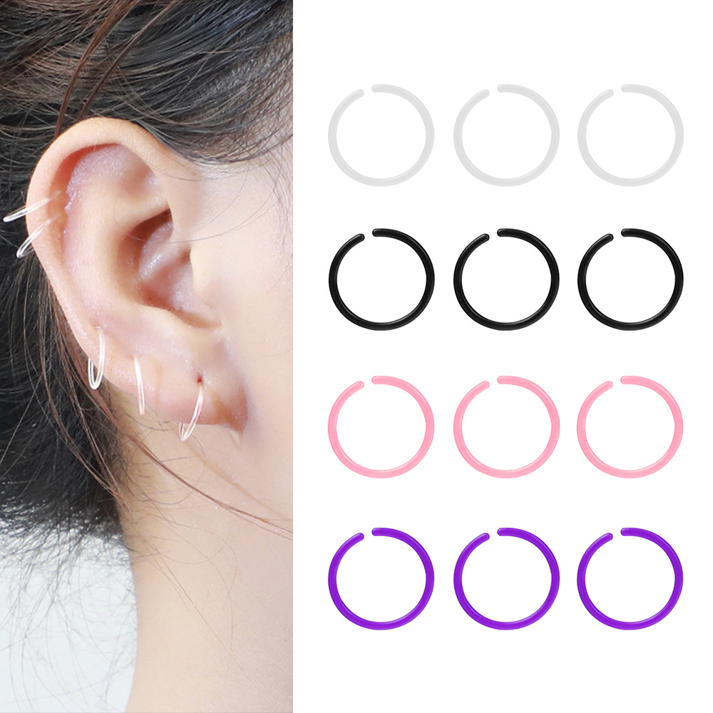10 ชิ้น/ล็อตเรซิ่นใสกระดูกอ่อน Hoop ต่างหูยืดหยุ่นที่มีสีสัน Labret จมูกเจาะ Retainer Daith Tragus เจาะ