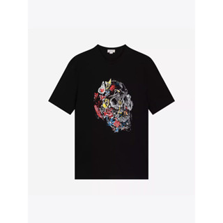 Alexander MCQUEEN ใหม่ เสื้อยืดลําลอง แขนสั้น คอกลม พิมพ์ลายหัวกะโหลก สําหรับผู้ชาย