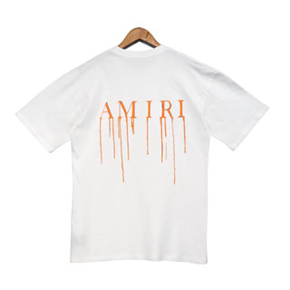 Amiri ใหม่ เสื้อยืดแขนสั้นลําลอง ทรงหลวม พิมพ์ลายกราฟฟิติตัวอักษร แต่งพู่ อินเทรนด์ สําหรับผู้หญิง