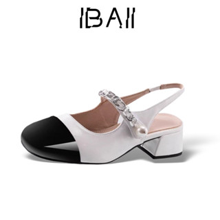 IBAII.  สไตล์ใหม่กลับว่างเปล่ารองเท้าแตะเป่าโถวส้นหนาสไตล์ฝรั่งเศสแมรี่เจนรองเท้าเดียวผู้หญิง