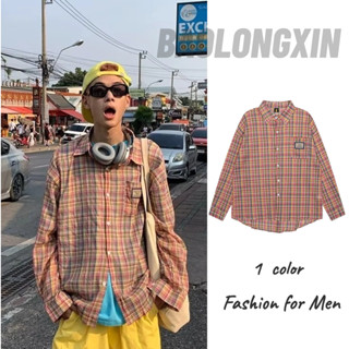 Baolongxin เสื้อเชิ้ตแขนยาว ลายสก๊อต สีชมพู สไตล์อเมริกันย้อนยุค ทรงหลวม เข้ากับทุกการแต่งกาย สําหรับคู่รัก