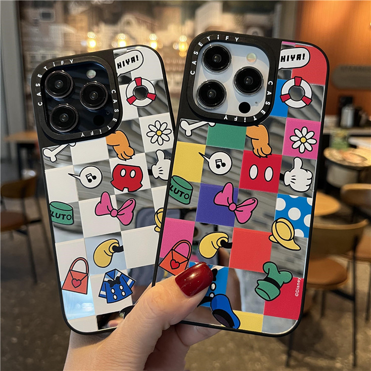 เคสไอโฟน 16/15/14/13/12/11 Pro max Mickey Rainbow Checkerboard Mirror Compatible Case iPhone 11,12,13,14,15,16,11PM,12PM,13PM,14PM,15PM,16PM