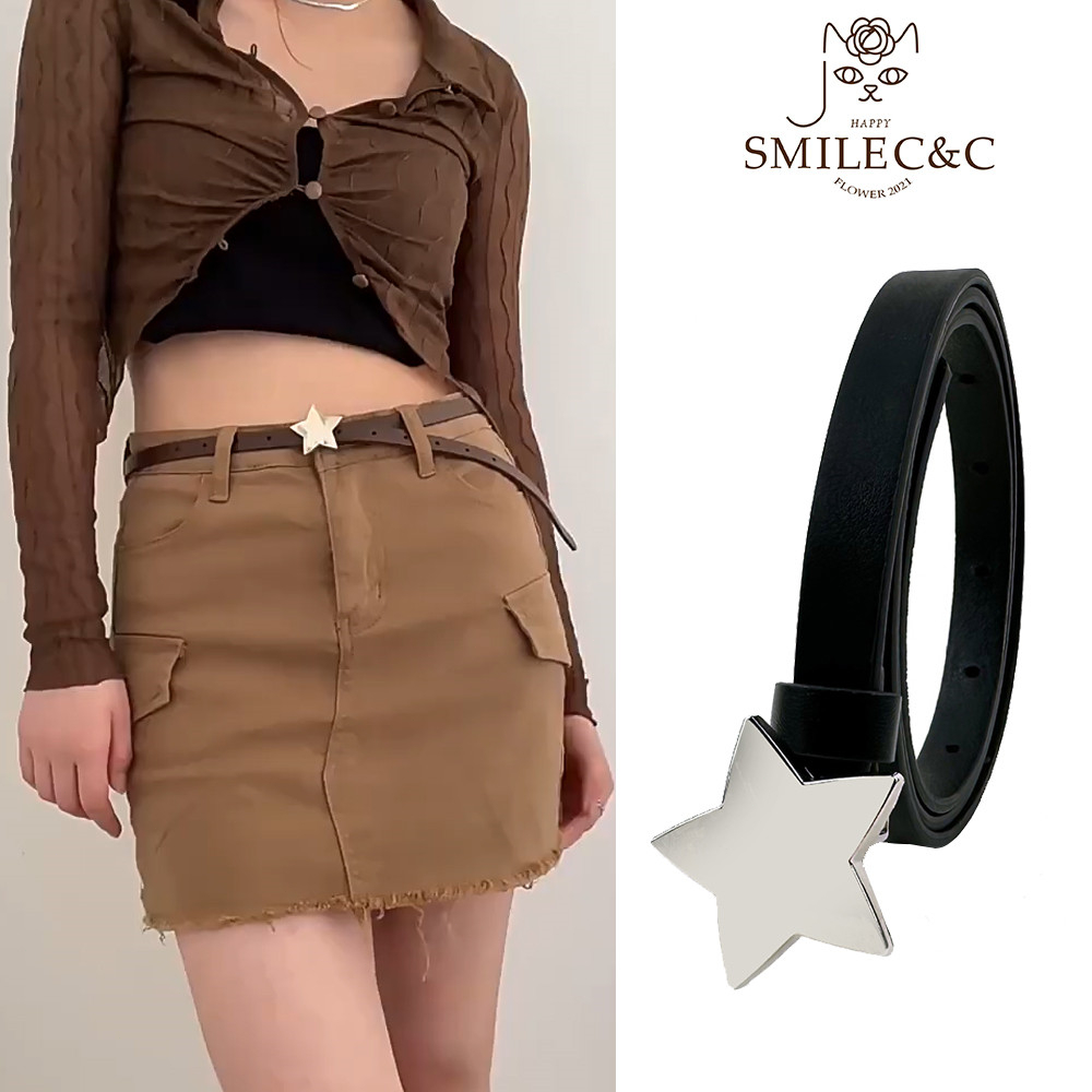 SmileFairyCC【COD & พร้อมส่ง】เข็มขัดหนัง รูปดาว ขนาดใหญ่ ชุบเงิน สําหรับผู้หญิง