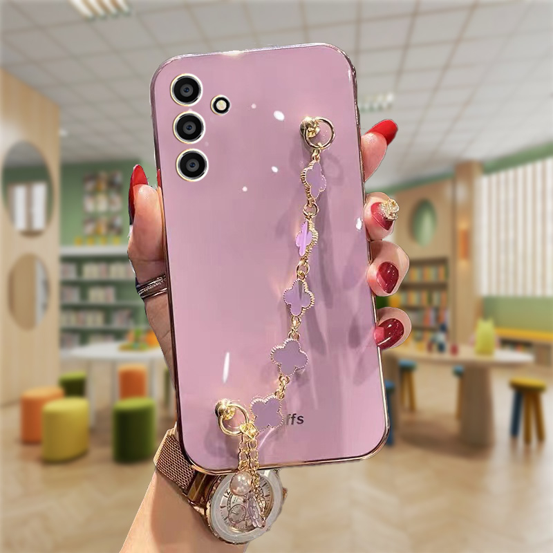เคส samsung A16 A55 A35 A15 A25 A05S A24 A54 A34 เคสโทรศัพท์มือถือ ลายใบโคลเวอร์ พร้อมสายคล้องมือ สําหรับ