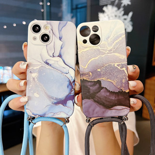 เคสโทรศัพท์มือถือ แบบนิ่ม ลายหินอ่อน พร้อมสายคล้อง สําหรับ iPhone 15 Pro Max 15 Pro 15