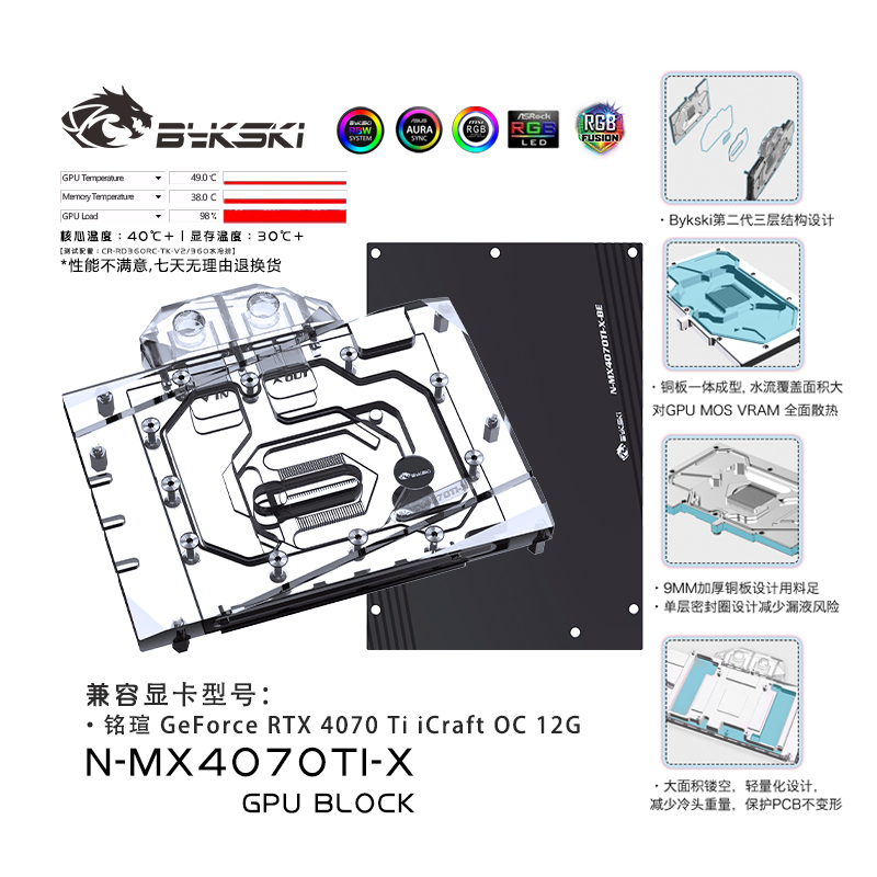 Bykski GPU Block ใช้สําหรับ MAXSUN GeForce RTX 4070 Ti iCraft OC 12G/Palit RTX 4070 Ti SUPER GameRoc