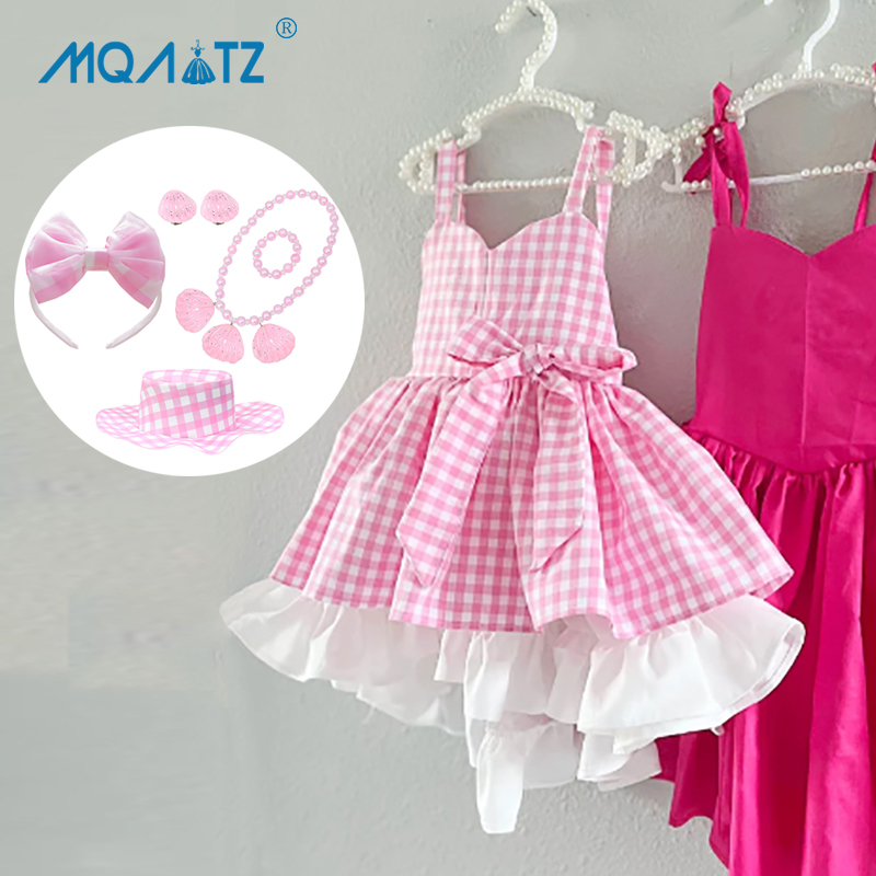 Mqatz สีชมพูวันเกิดชุดเจ้าหญิงเด็กผู้หญิงเด็กคอสเพลย์เครื่องแต่งกายสาวเสื้อผ้า Stripe Party Dresses Gown BAB5566