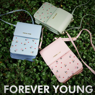 Forever Young กระเป๋าสะพายไหล่ สะพายข้าง ใส่โทรศัพท์ได้ ลายดอกไม้ สไตล์เกาหลี แฟชั่นสําหรับผู้หญิง