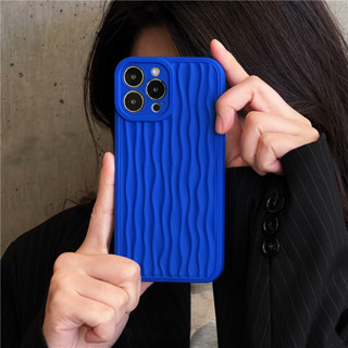 เคสโทรศัพท์มือถือแบบนิ่ม ลายคลื่น สีฟ้า สําหรับ iPhone X Xs XR XSMAX 11 12 13 14 15 PRO MAX 14 14Pro