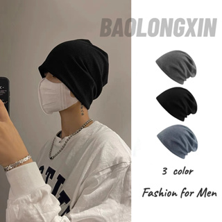 Baolongxin หมวกถัก ผ้าขนสัตว์ ขนาดใหญ่ ให้ความอบอุ่น สีดํา แฟชั่นฤดูหนาว