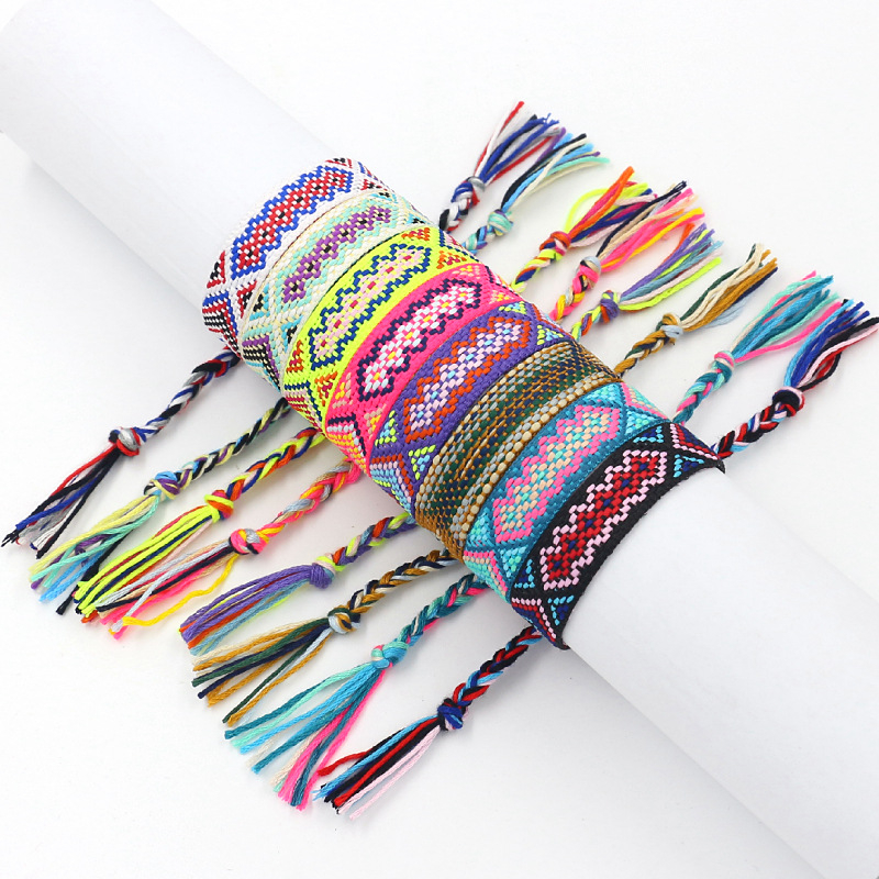 ใหม่12ชิ้น/เซ็ตกําไลข้อมือสร้อยข้อมือสําหรับผู้หญิงสาวสไตล์โบฮีเมียนชาติพันธุ์แฮนด์เมดถักสายรัดข้อมือเครื่องประดับพรรค