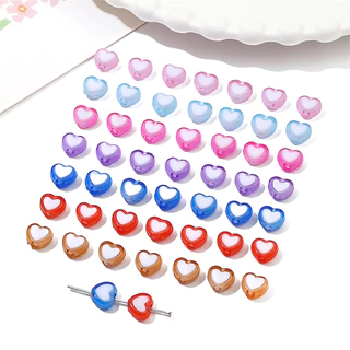 ลูกปัดอะคริลิกรูปหัวใจสองสี 30ชิ้น/ถุง 8*7มม. สำหรับ DIY การทำเครื่องประดับ อุปกรณ์เครื่องประดับ