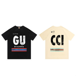 Gucc เสื้อยืด คอกลม แขนสั้น ผ้าฝ้าย พิมพ์ลาย แฟชั่น สําหรับทุกเพศ