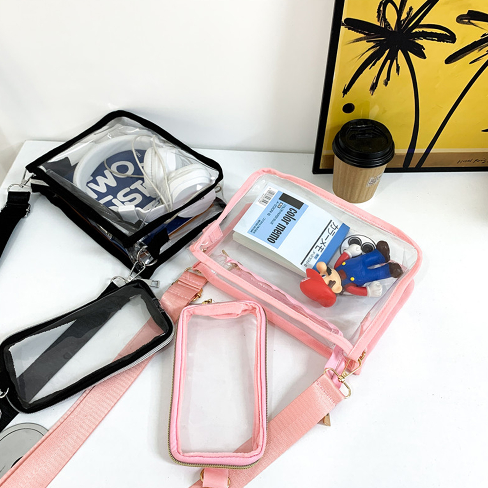 [SuperDeals888.th] กระเป๋าสะพาย PVC โปร่งใส 2 IN 1 สายสะพายไหล่ปรับได้ Casual Clear Crossbody Bag แฟชั่นคู่