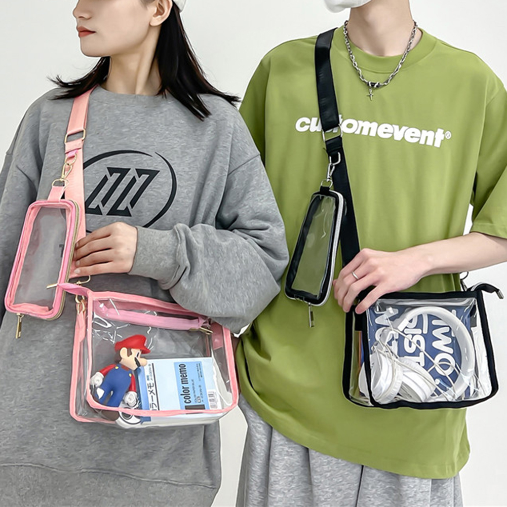 [SuperDeals888.th] กระเป๋าสะพาย PVC โปร่งใส 2 IN 1 สายสะพายไหล่ปรับได้ Casual Clear Crossbody Bag แฟชั่นคู่