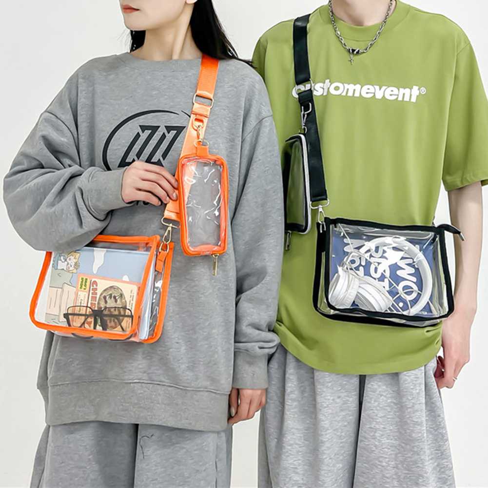 [SuperDeals888.th] กระเป๋าสะพาย PVC โปร่งใส 2 IN 1 สายสะพายไหล่ปรับได้ Casual Clear Crossbody Bag แฟชั่นคู่