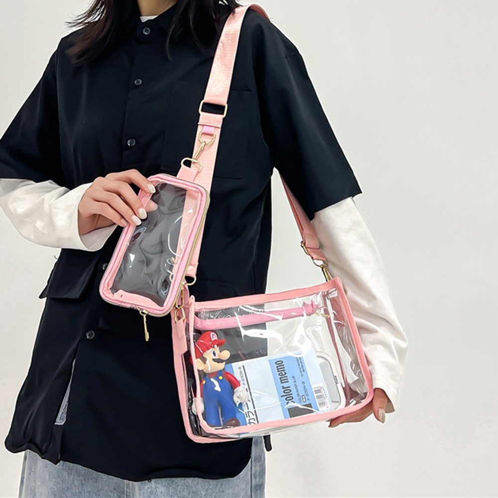 [SuperDeals888.th] กระเป๋าสะพาย PVC โปร่งใส 2 IN 1 สายสะพายไหล่ปรับได้ Casual Clear Crossbody Bag แฟชั่นคู่