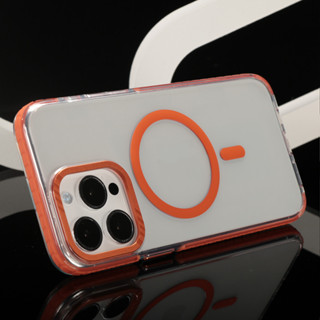 【Metal lens/Hight quality/Transparent Acrylic hard case/Orange】เคส compatible for iphone 14 15 pro max 15 plus case