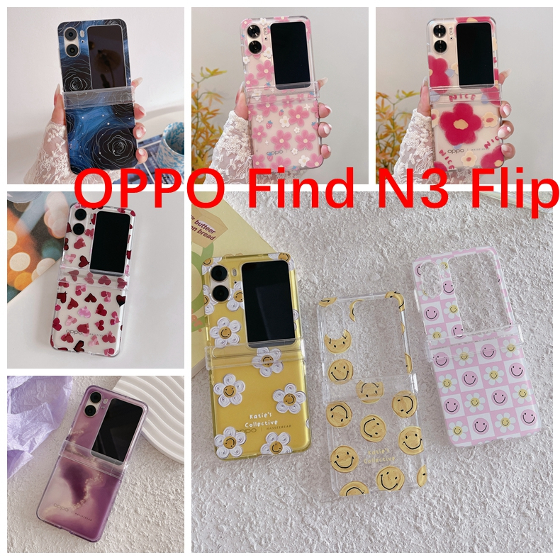 เคสโทรศัพท์มือถือ PC แข็ง ฝาพับ ลายดอกไม้กราฟฟิตี้ เรียบง่าย พร้อมบานพับ สามชิ้น สําหรับ OPPO Find N3
