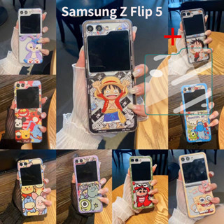 Samsung Galaxy Z Flip 5 การ์ตูนน่ารัก One Piece monster เคส Samsung Galaxy ZFlip5 Flip 5 แข็ง กันกระแทก โทรศัพท์ สร้างสรรค์ พร้อมกระจกนิรภัย เคส