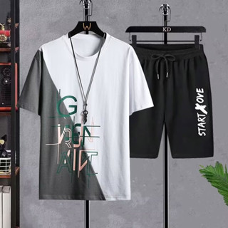 ชุดกีฬา เสื้อแขนสั้น คอกลม กางเกงขาสั้น ทรงหลวม พิมพ์ลายตัวอักษร สไตล์ฮาราจูกุ ลําลอง เหมาะกับฤดูร้อน สําหรับผู้ชาย และผู้หญิง