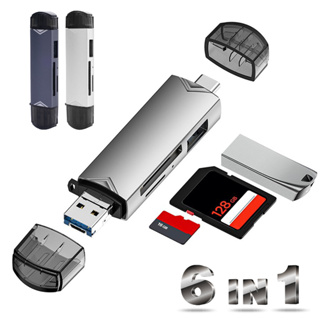 6 in 1 อะแดปเตอร์การ์ดรีดเดอร์ USB 3.0 Micro USB Type C ความเร็วสูง OTG SDHC SD TF MicroSD สําหรับแท็บเล็ต แล็ปท็อป โทรศัพท์