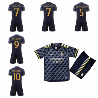 เสื้อกีฬาแขนสั้น ลายทีมฟุตบอล Real Madrid Away Bellingham Vinicius Cristiano Ronaldo Benzema Modric ปี 2023-24