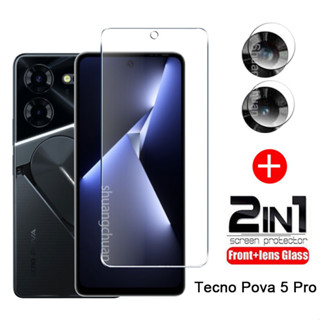 2in1 ฟิล์มกระจกนิรภัยกันรอยหน้าจอ และเลนส์ สําหรับ Tecno Pova 5 Pro Tecno Pova 5 9H