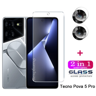 2in1 ฟิล์มกระจกนิรภัยกันรอยหน้าจอ และเลนส์ สําหรับ Tecno Pova 5 Pro Tecno Pova 5 9H