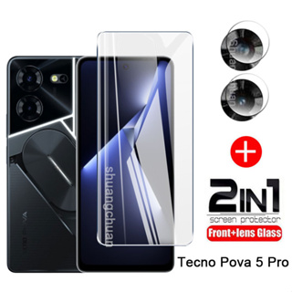 2in1 ฟิล์มกระจกนิรภัยกันรอยหน้าจอ และเลนส์ 3D HD 9H สําหรับ Tecno Pova 5 Pro Tecno Pova 5 Pova 3 2