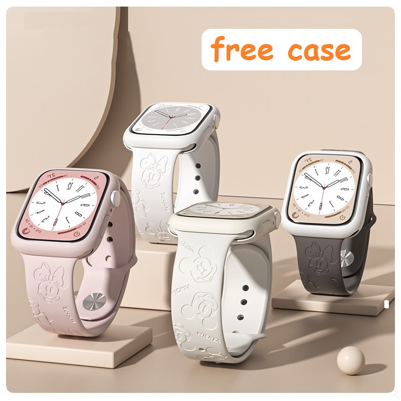 เคสฟรี! สายนาฬิกาข้อมือ ยางซิลิโคน ลายมิกกี้เมาส์ 3D สําหรับ Watch Strap Series 9 8 7 6 5 4 3 2 1 SE