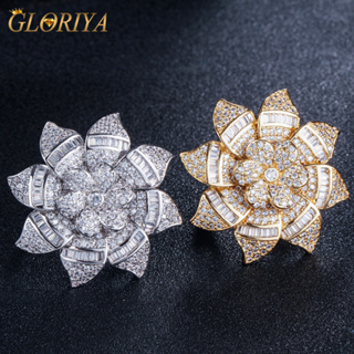 Gloriya แหวนหมั้นเจ้าสาว ประดับเพทาย ลายดอกไม้ 3D สีเหลือง ทอง เงิน สําหรับผู้หญิง R118