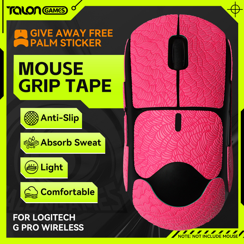 Pink TALONGAMES Mouse Grip Tape สำหรับเมาส์ Logitech Gpro Wireless / GPW, การดูดซับเหงื่อฝ่ามือ, สติ