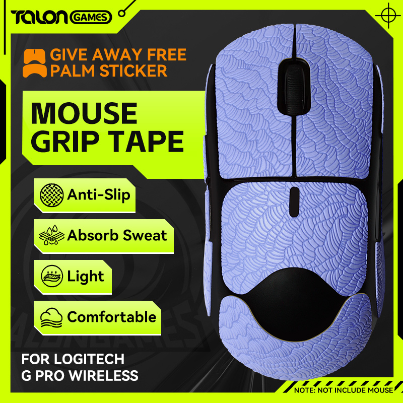 Blue TALONGAMES Mouse Grip Tape สำหรับเมาส์ Logitech Gpro Wireless / GPW, การดูดซับเหงื่อฝ่ามือ, สติ