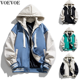 Voevoe เสื้อแจ็กเก็ตเบสบอล มีฮู้ด สองชิ้น สําหรับผู้ชาย