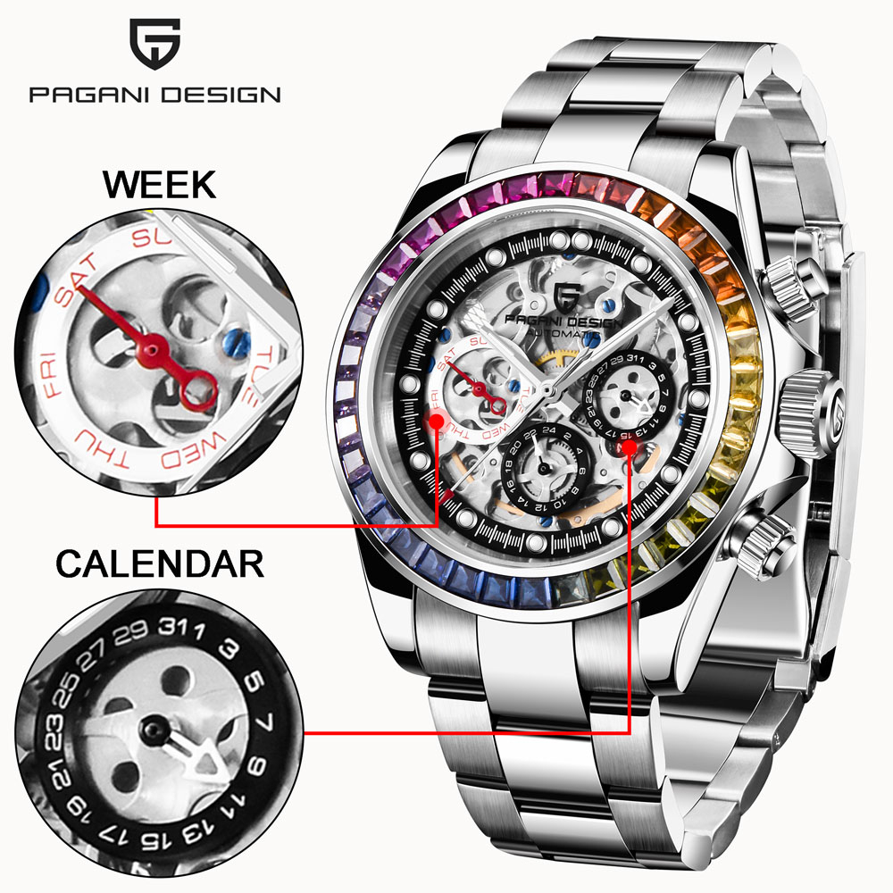 Pagani DESIGN นาฬิกาข้อมือควอตซ์แฟชั่น สายแซฟไฟร์ สเตนเลส กันน้ํา สําหรับบุรุษ 2023 PD-1653