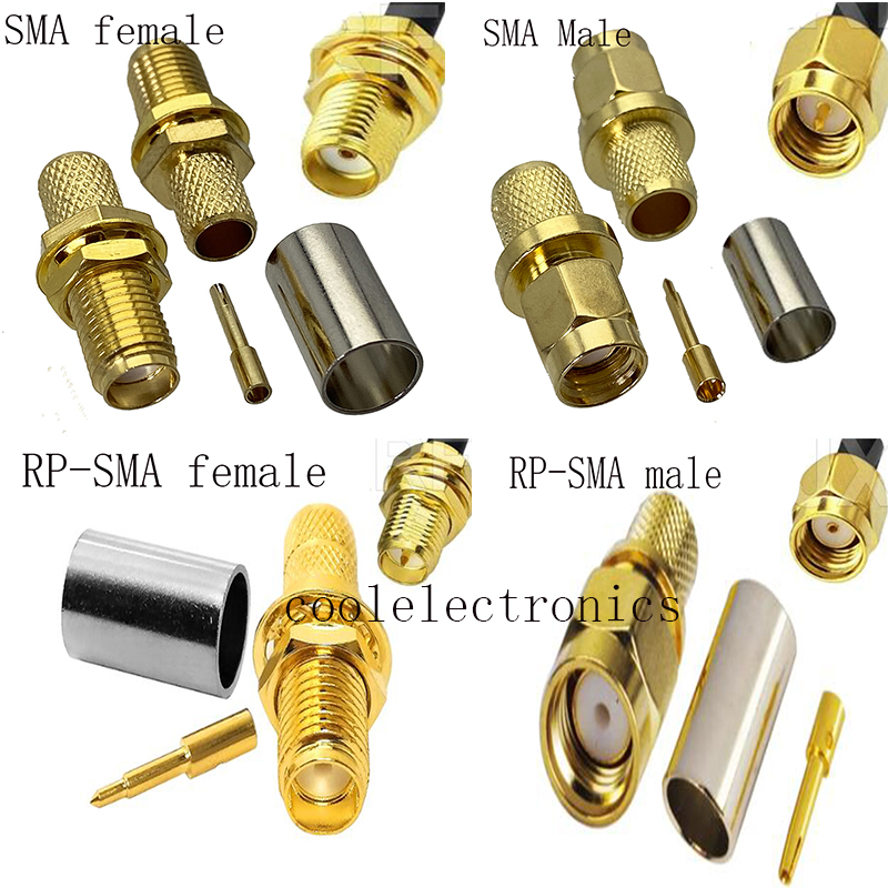 5 ชิ้น SMA ชาย/หญิง RP-SMA ชาย/หญิง Crimp Connector สําหรับ RG8X RG-8X LMR240 Coaxial Coax Cable