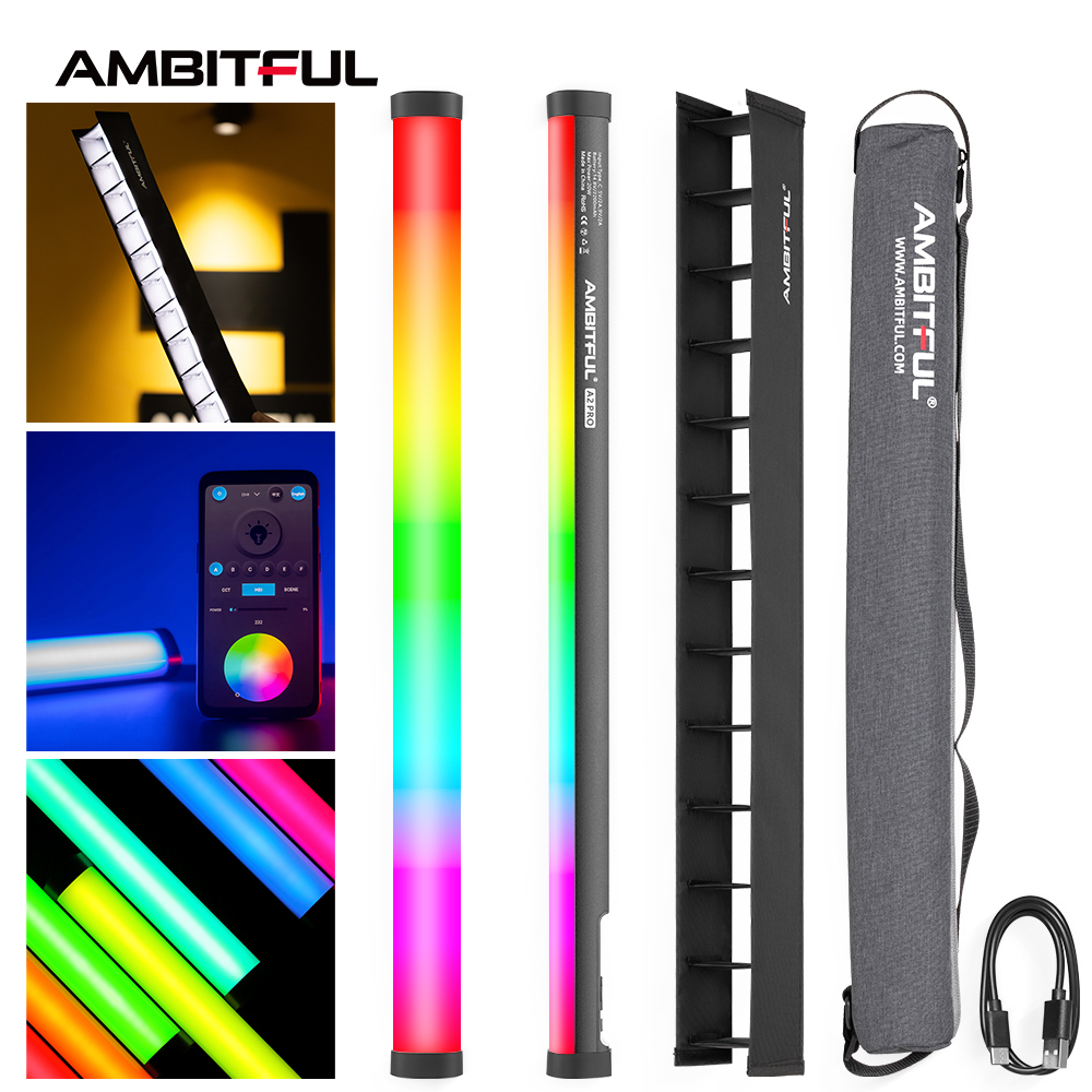 Ambitful หลอดไฟ RGB A2 Pro A2PRO 2500K-8500K พร้อมตาราง ไฟ LED ควบคุมด้วยแอป สําหรับถ่ายภาพสตูดิโอ