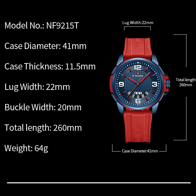 Naviforce 9215 นาฬิกาข้อมือแฟชั่น สายซิลิโคน กันน้ํา สไตล์ทหาร