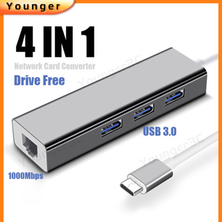 4 In 1 อะแดปเตอร์ฮับ Type C เป็น USB Type C USB เป็นการ์ดเครือข่าย ความเร็วสูง OTG