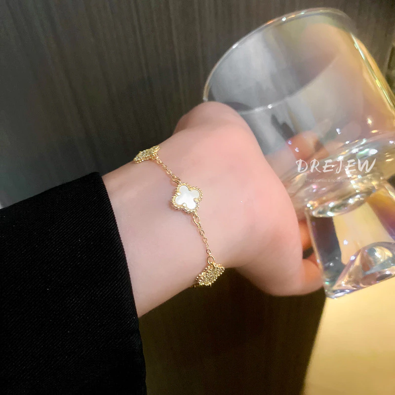 DREJEW สร้อยข้อมือ ทอง 18k ประดับเพทาย ลายดอกไม้ หรูหรา เครื่องประดับแฟชั่น สําหรับผู้หญิง