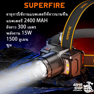 Superfire HL25 สวิตช์ไฟหน้า LED อะลูมิเนียมอัลลอย แบบชาร์จไฟได้ ซูมได้ สําหรับระบบเซนเซอร์ Suluh Kepala