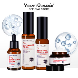 Vibrant GLAMOUR FDA Niacinamide ชุดซ่อมแซมผิวหน้า ไวท์เทนนิ่งครีม 8% เซรั่ม 5% โทนเนอร์ 2% มอยส์เจอร์ไรเซอร์ 2% เซราไมด์ 5X กระ จุดด่างดํา เมลามีซ่า 4 ชิ้น