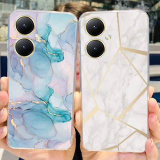 เคสโทรศัพท์มือถือแบบนิ่ม ใส กันกระแทก ลายหินอ่อน หรูหรา สําหรับ Vivo Y27 4G Y27 4G V2249 2023