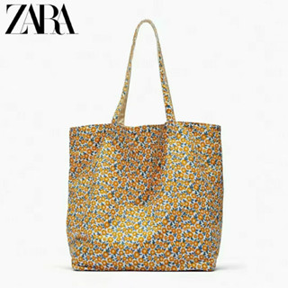 Zara กระเป๋าสะพายไหล่ กระเป๋าช้อปปิ้ง ผ้าแคนวาส ลายดอกไม้ สองด้าน ขนาดเล็ก แบบพกพา สําหรับผู้หญิง