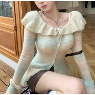 ใหม่ เสื้อแขนยาว ผ้าถัก ลายทาง สีสันสดใส แฟชั่นฤดูใบไม้ร่วง สําหรับผู้หญิง 2023