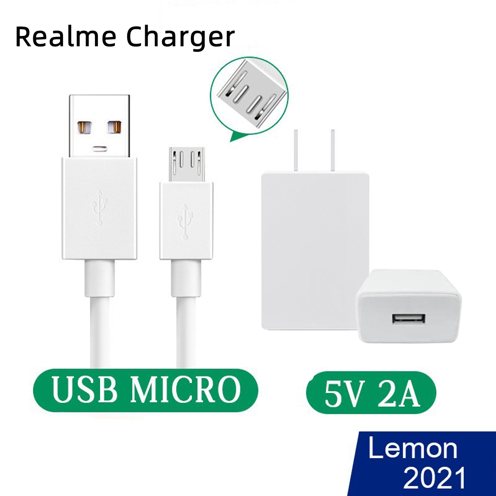 Realme Travel Charger สายเคเบิลข้อมูล Micro usb สากล Android สายชาร์จเร็วสายเคเบิล Type C อะแดปเตอร์ 2A