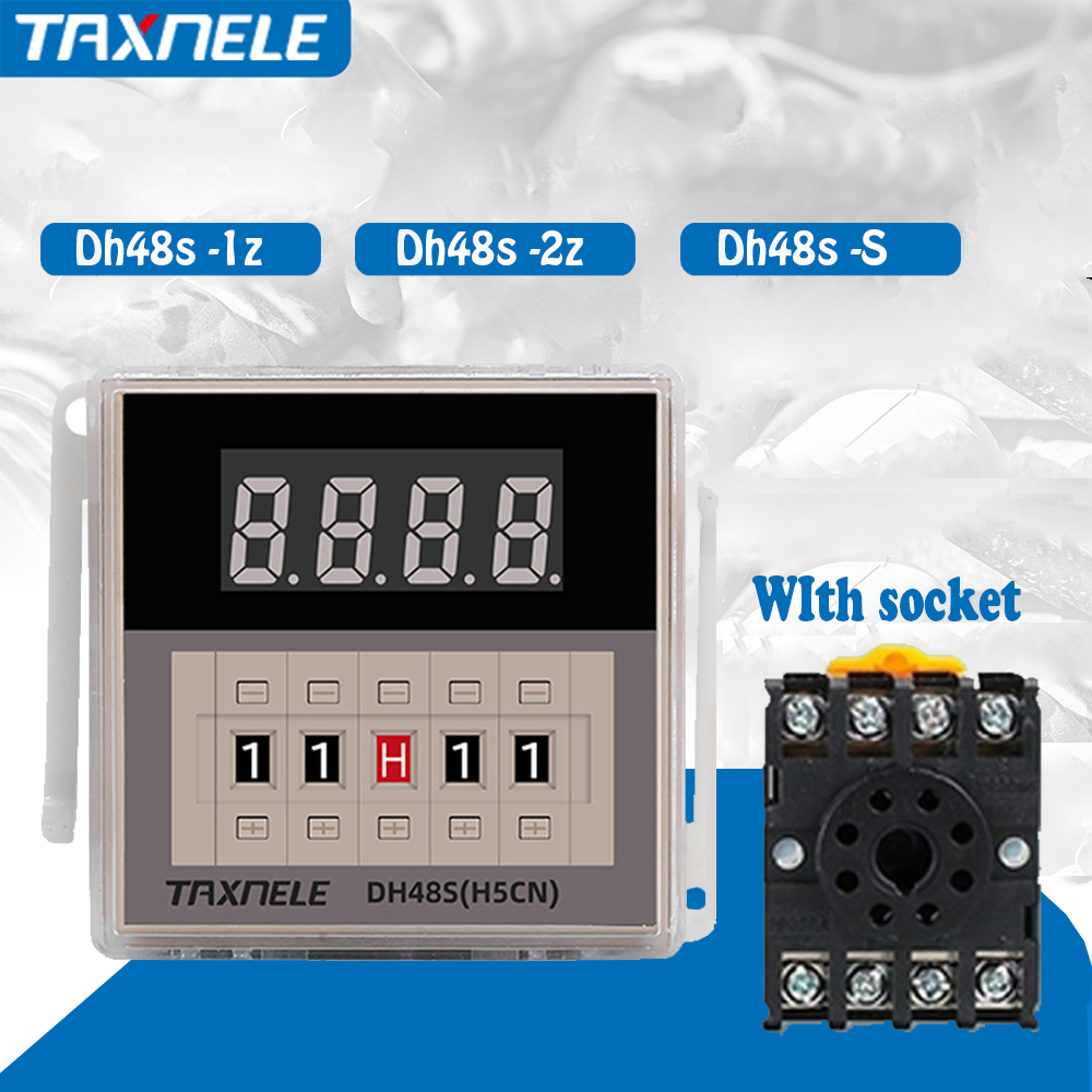 Taxnele DH48S-2Z Timer Digital Time Relay 0.01s-99h99m ชั่วโมงรีเลย์หน่วงเวลาพร้อมฐานซ็อกเก็ต