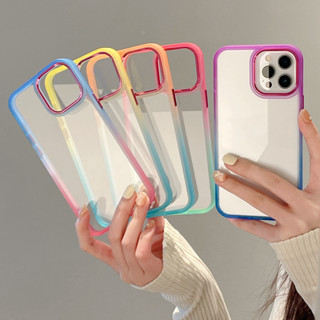 เคสอะคริลิคใส ไล่โทนสี หรูหรา สําหรับ iPhone 15 14 Pro Max 15 Plus